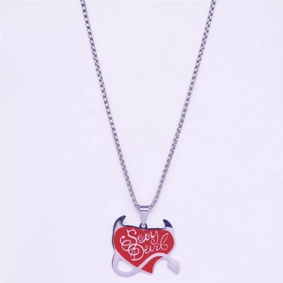Sexy Devil Heart Necklace – Red Stainless Steel Pendant w/ Horns & Tail | Unisex - Picture 4 of 9